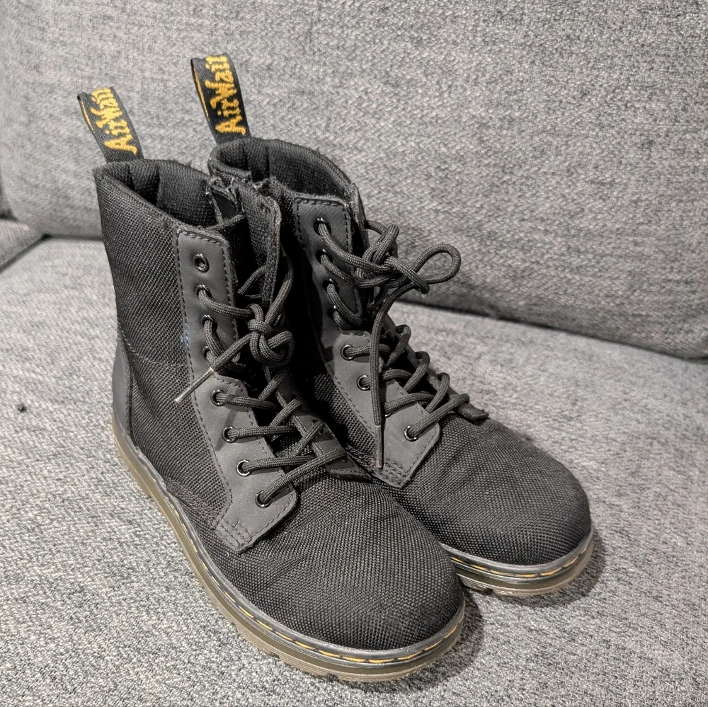 Dr. Martens Black Combat Boots with Yellow Stitching